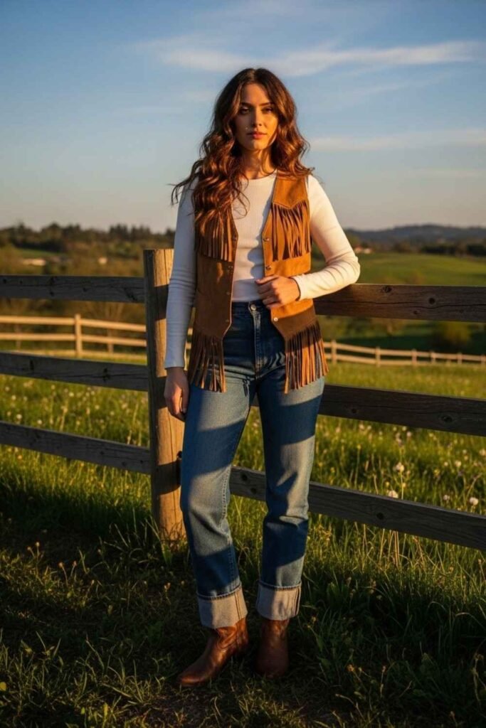 Western Vest with Straight-Leg Jeans