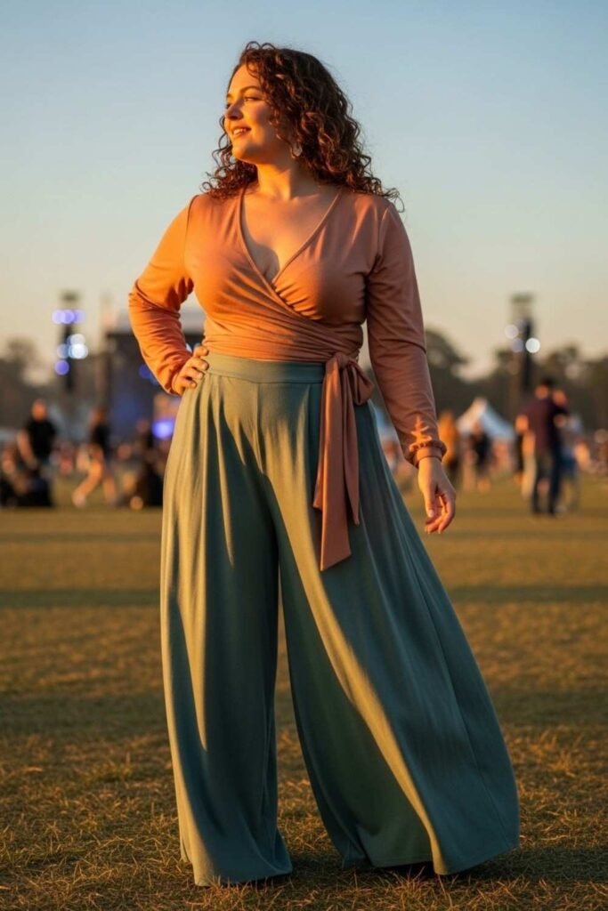 Wrap Top with Wide-Leg Pants